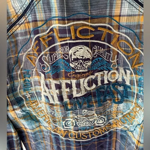 Affliction Men's Casual Plaid Shirt - Blue and Purple - Picture 4 of 5